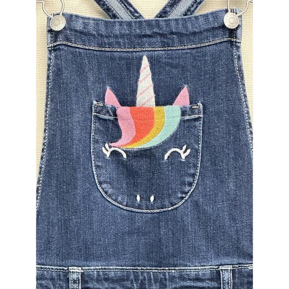 Cat & Jack Girls Distressed Blue Stretch Denim Bib Overalls Large 10-12 Unicorn - Picture 3 of 16